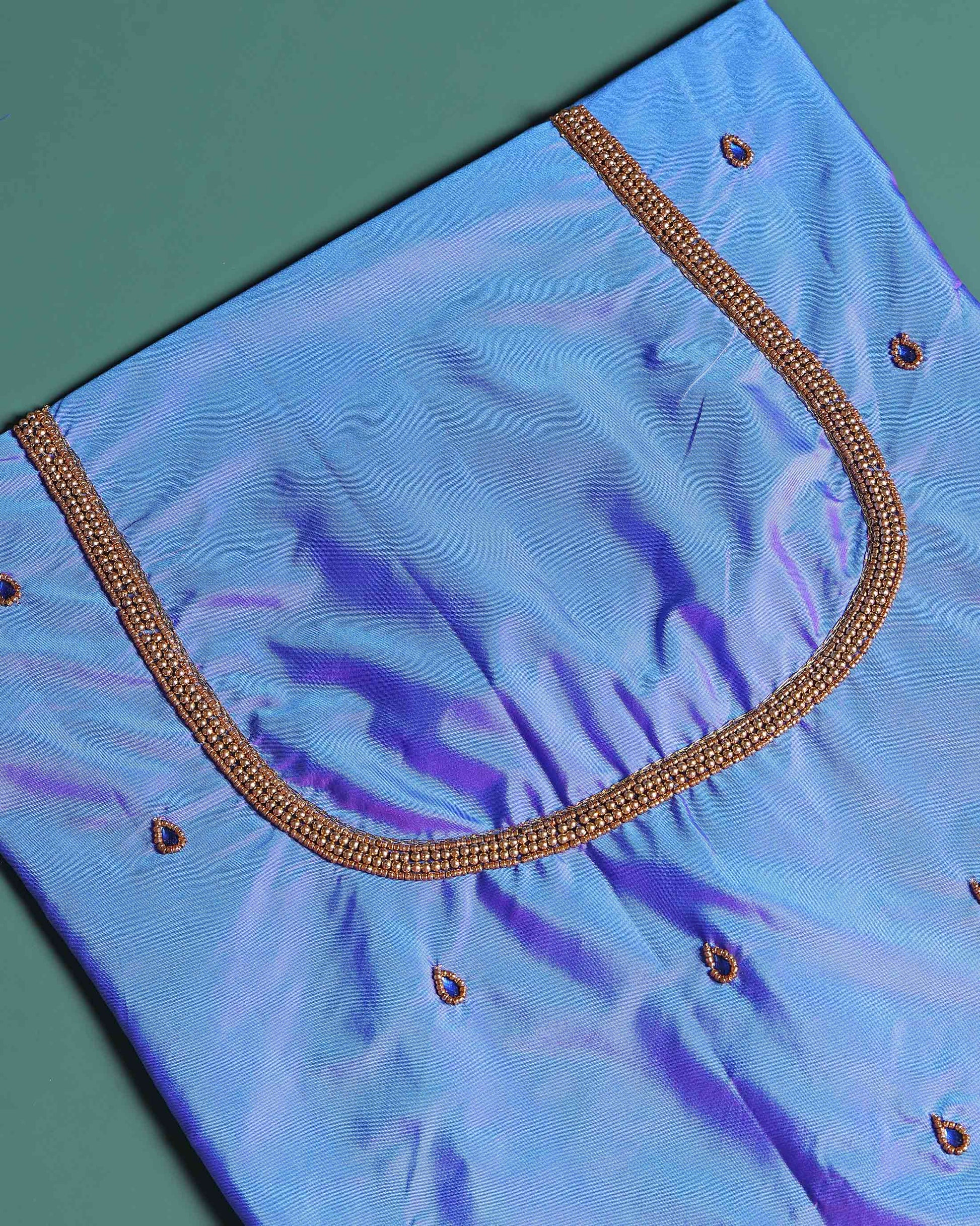 Elegant Hand-Embroidered Blouse Material with Aari Work - Light Purple