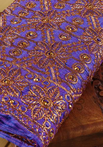 Embroidered Unstitched Blouse Material with Zari and Sequin Work - Blue