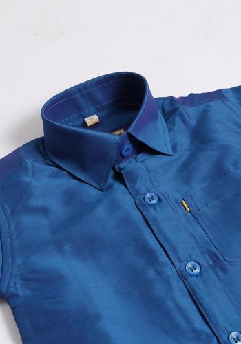 Blue Silk Cotton Dhoti & Shirt Set 1