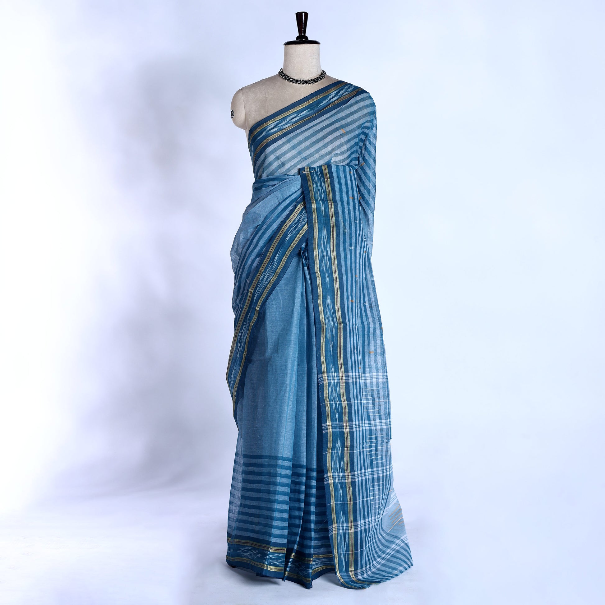 Blue Elegant Bengal Cotton Saree For Women | Daily Office Wear Summer Collection | Jeyachandran - Full View