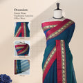 Blue Mangalagiri Cotton Saree with a Maroon Border Elephant Motif Zari Detailing and Striped Pallu