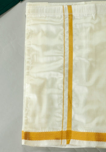 Bottle Green Colour Silk Cotton Dhoti & Shirt Set Shopping