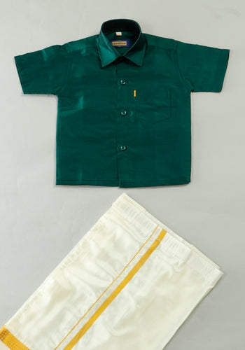 Buy Bottle Green Colour Silk Cotton Dhoti & Shirt Set Shopping