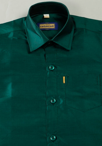 Buy Bottle Green Colour Silk Cotton Dhoti & Shirt Set