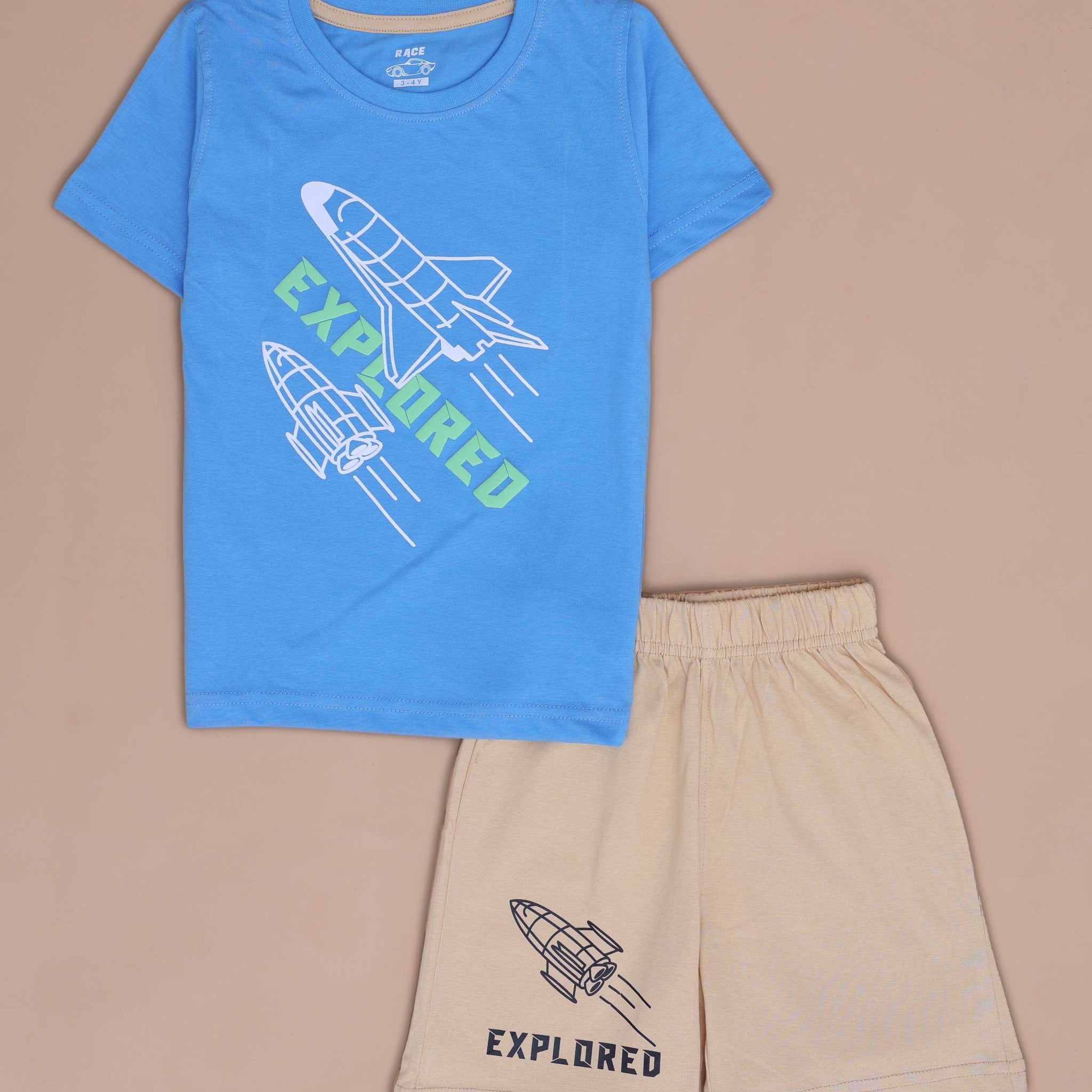 Boys' Casual Printed T-shirt and Shorts Set - Blue & Sandal