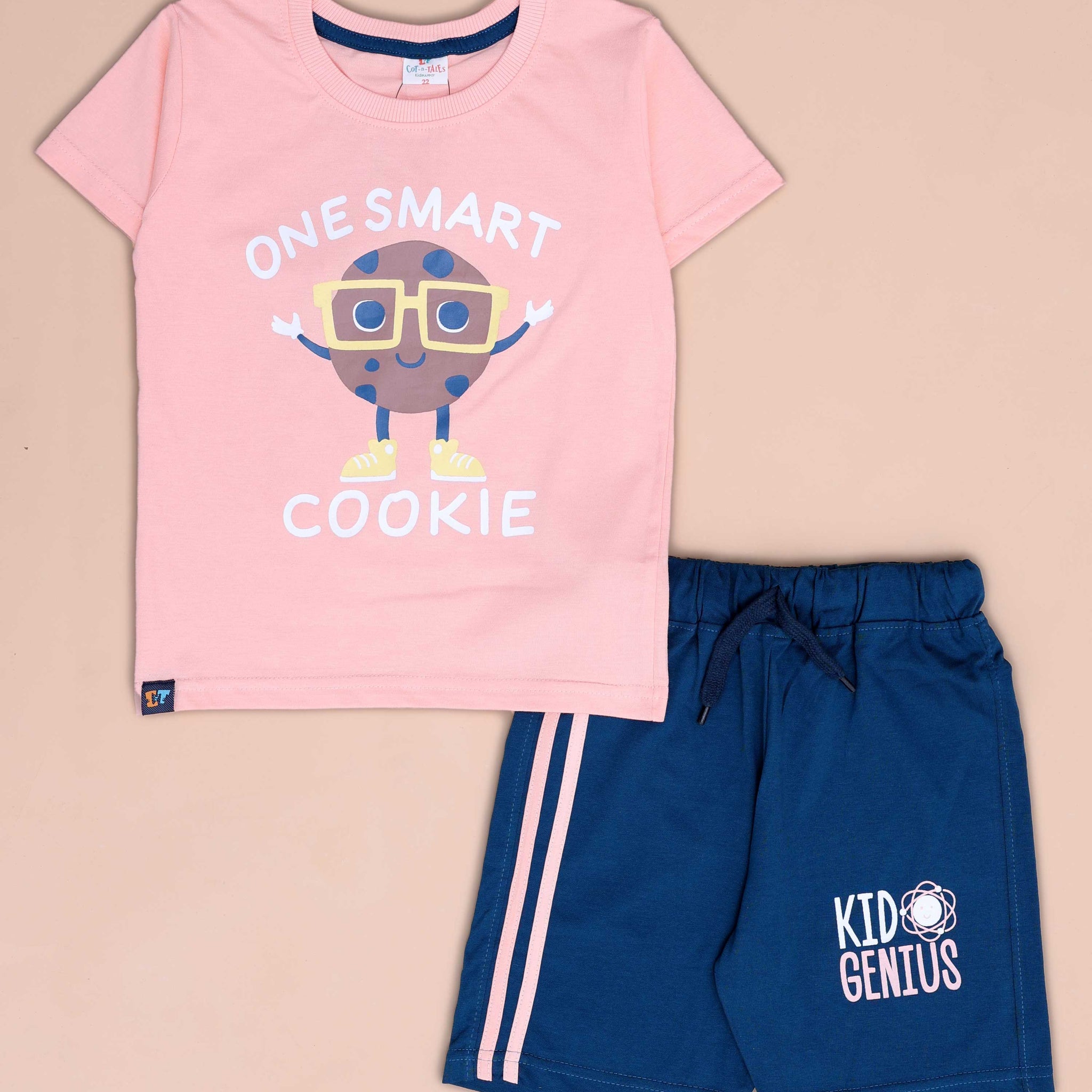 Boys' Casual Printed T-shirt and Shorts Set - Pink & Blue