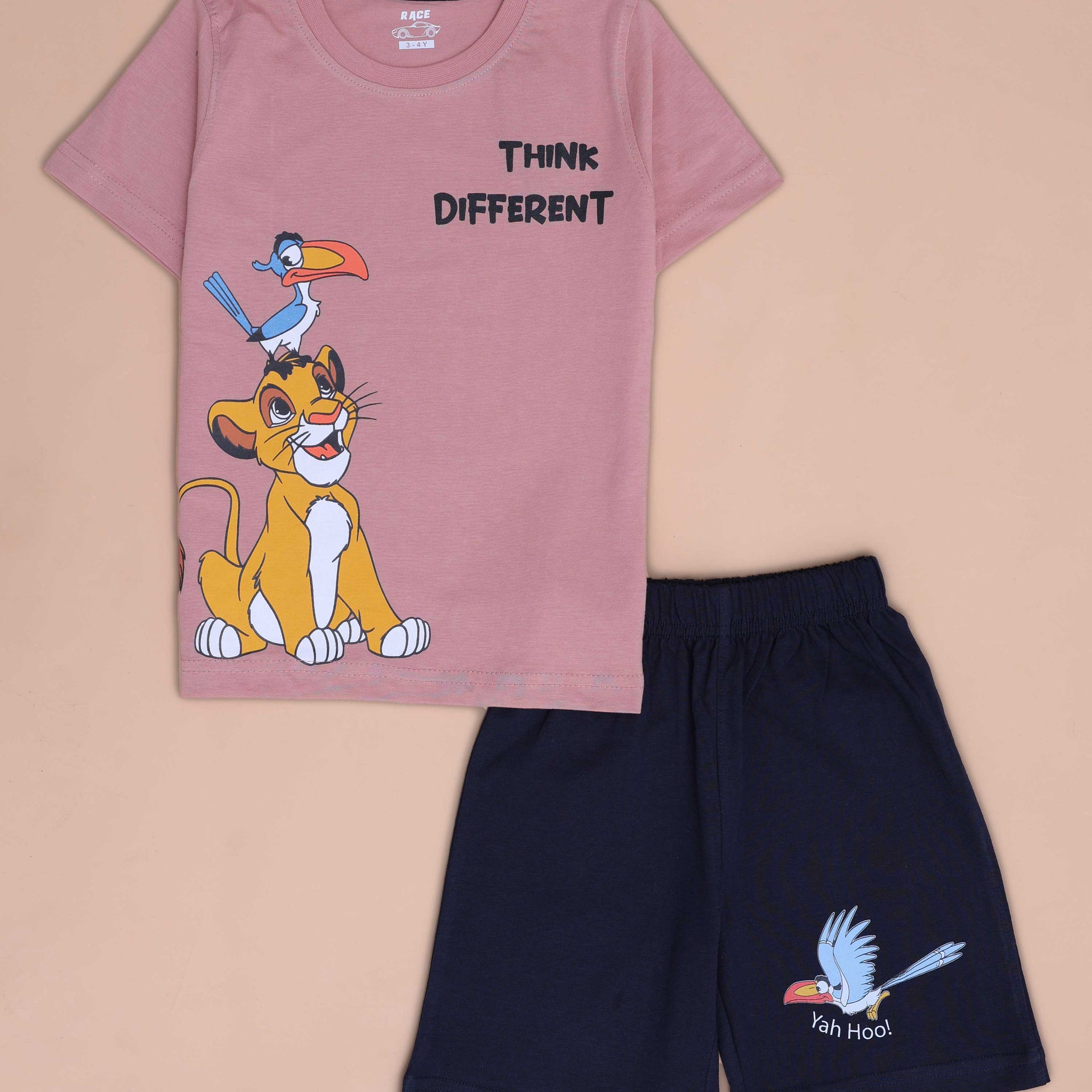 Boys' Casual Printed T-shirt and Shorts Set - Pink & Navy Blue