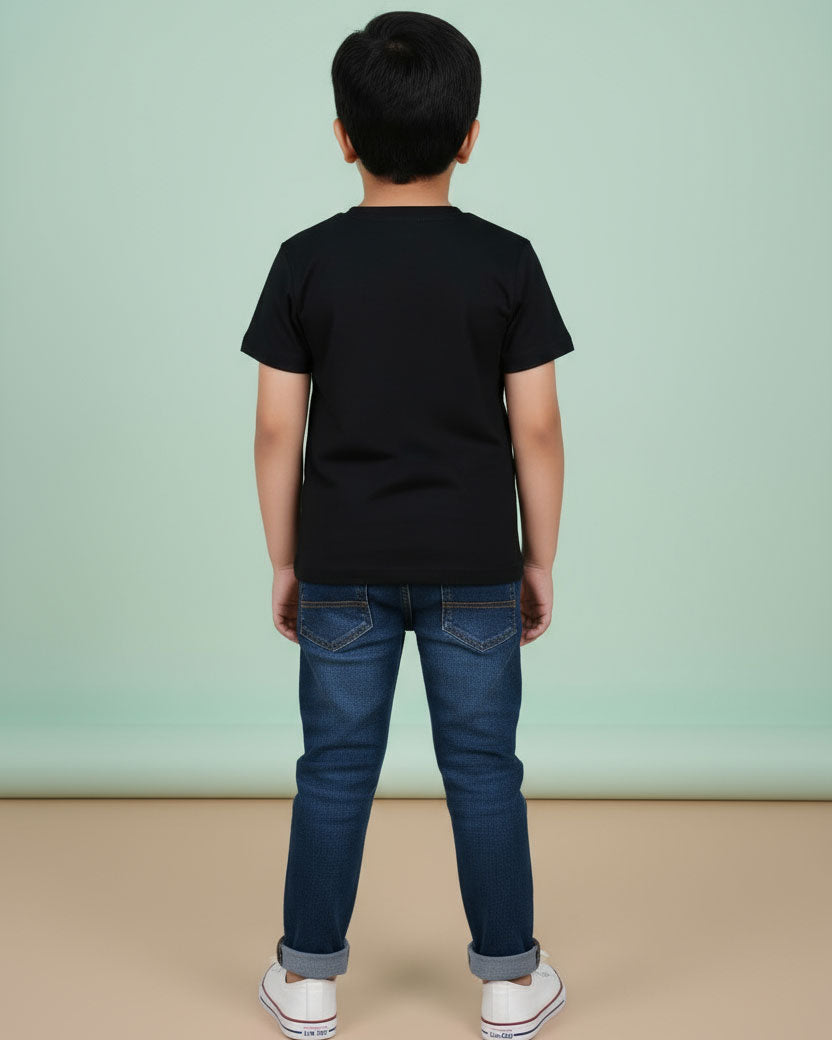 Boys Casual Stylish Printed T- Shirt - Black-Back-1