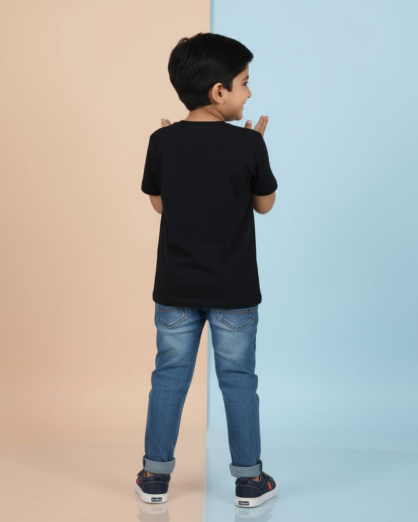 Boys Casual Stylish Printed T- Shirt - Black-Back
