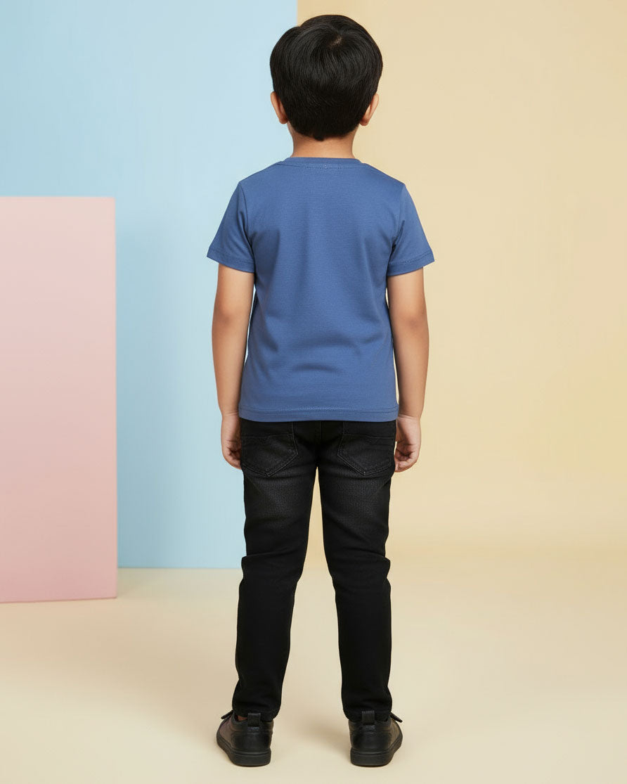 Boys Casual Stylish Printed T- Shirt - Blue-Back