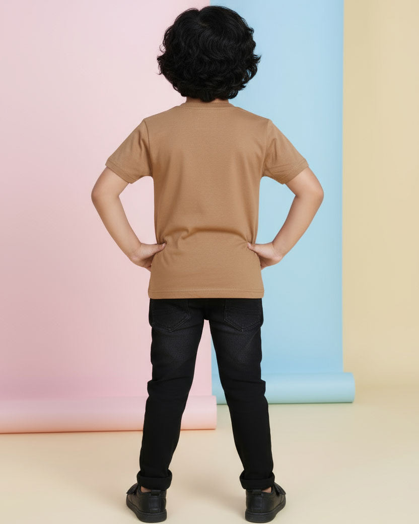 Boys Casual Stylish Printed T- Shirt - Brown-Back