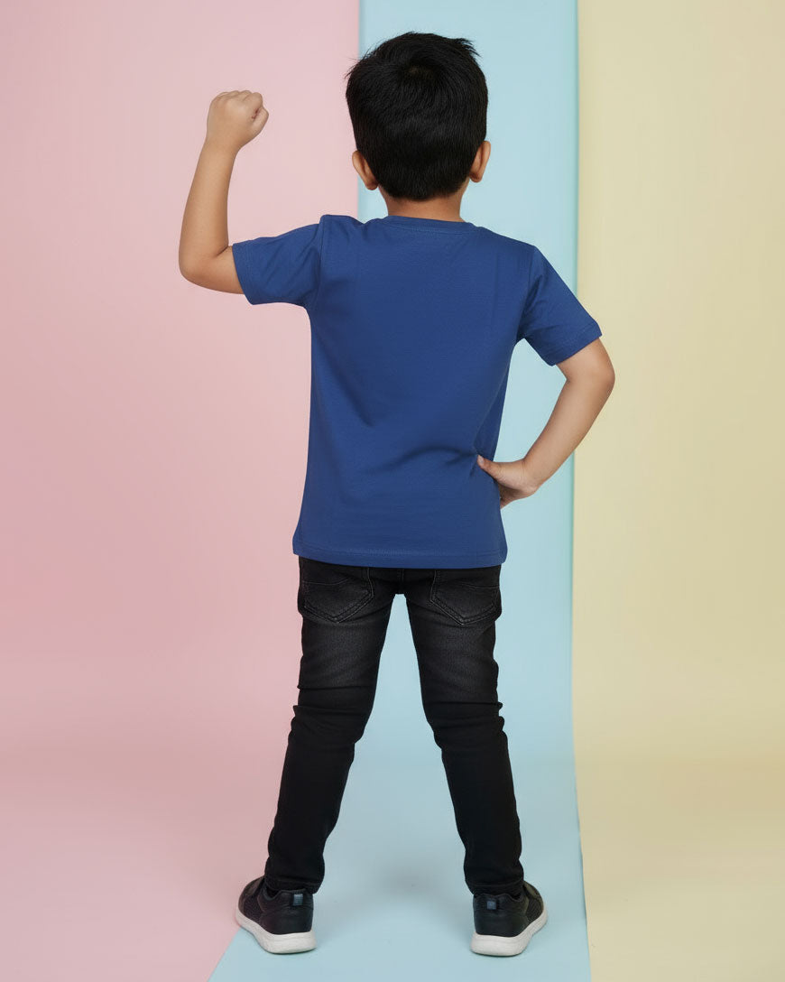 Boys Casual Stylish Printed T- Shirt - Dark Blue-Back