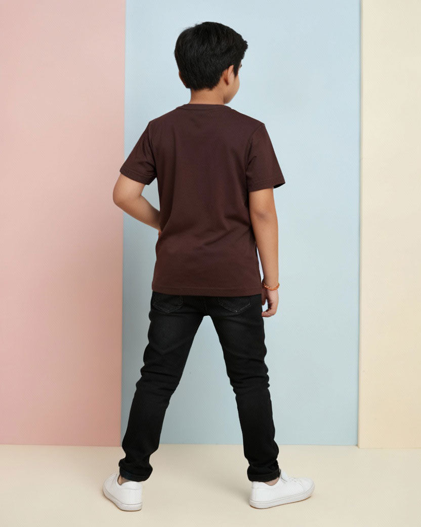 Boys Casual Stylish Printed T- Shirt - Dark Brown-Back