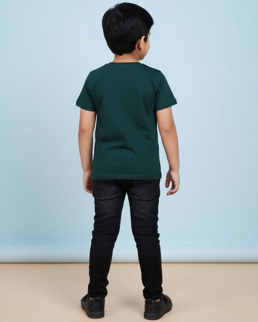 Boys Casual Stylish Printed T- Shirt - Dark Green-Back-1