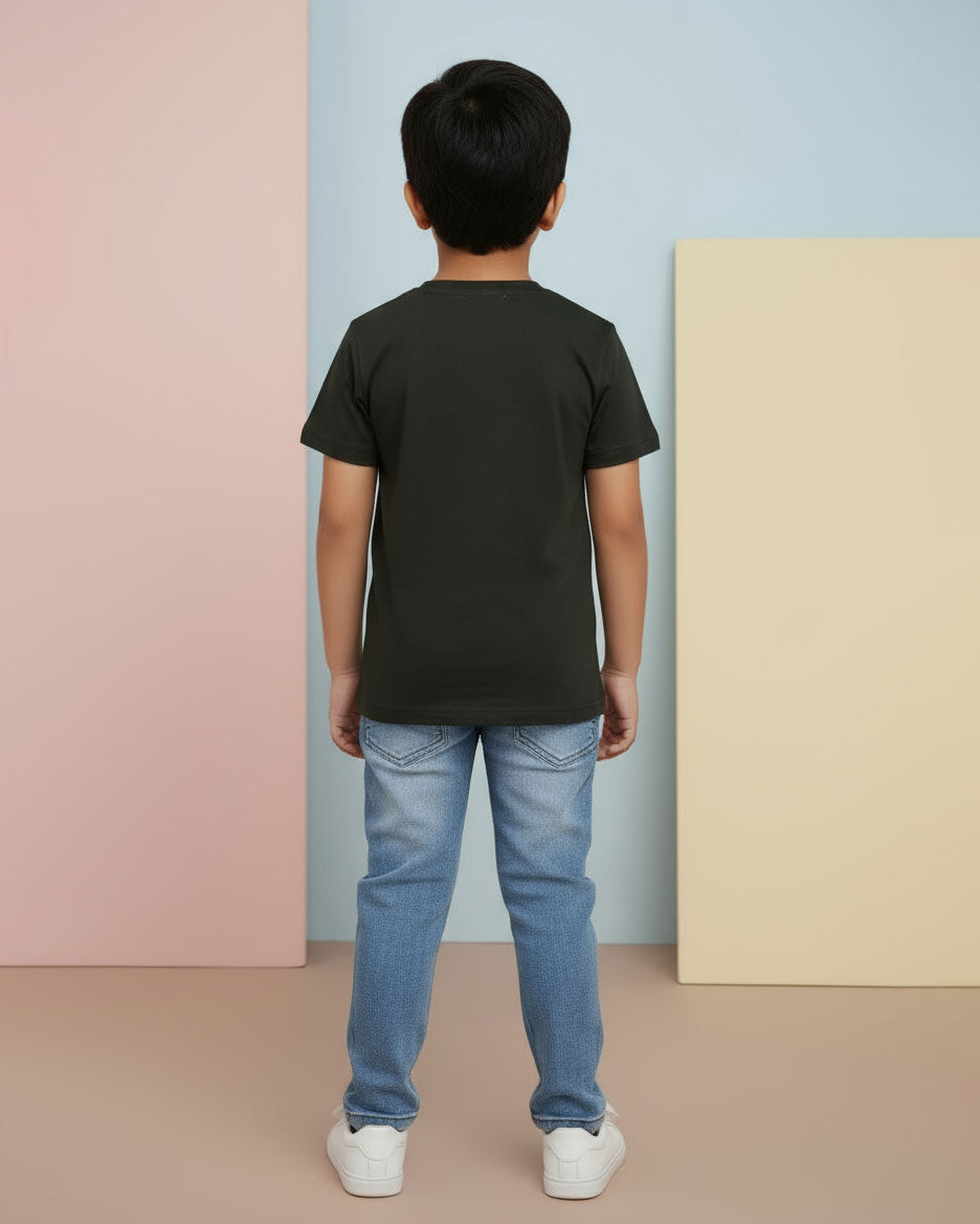 Boys Casual Stylish Printed T- Shirt - Dark Green-Back