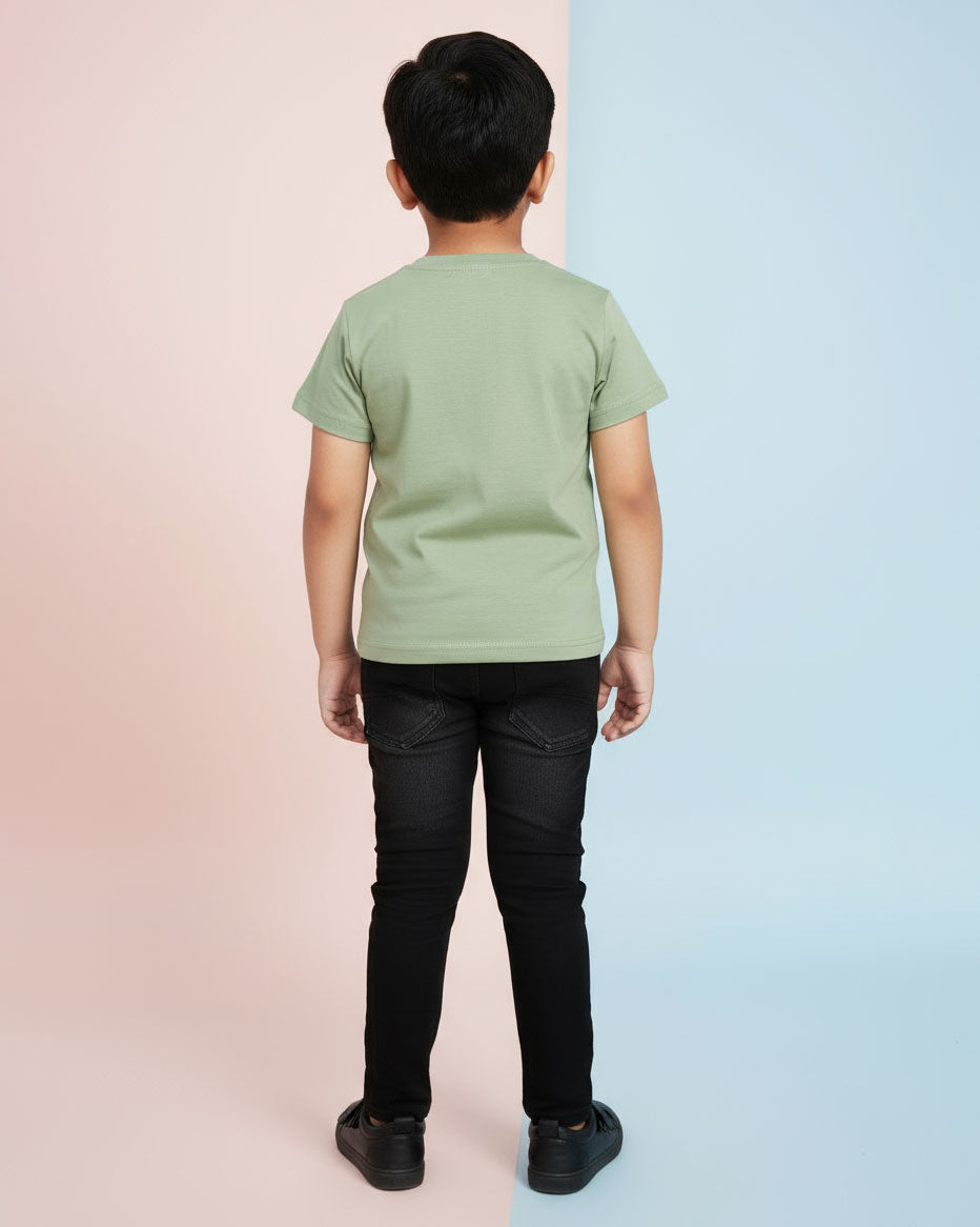 Boys Casual Stylish Printed T- Shirt - Green-Back