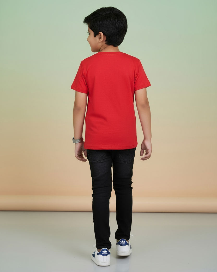 Boys Casual Stylish Printed T- Shirt - Red-Back