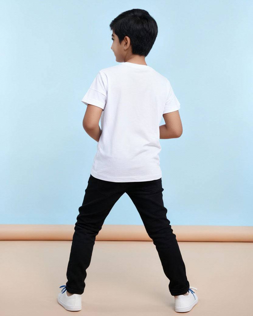 Boys Casual Stylish Printed T- Shirt - White-Back