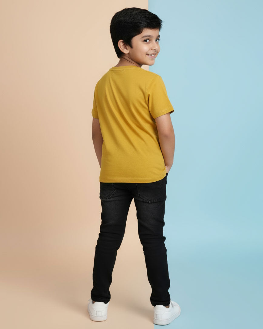 Boys Casual Stylish Printed T- Shirt - Yellow-Back