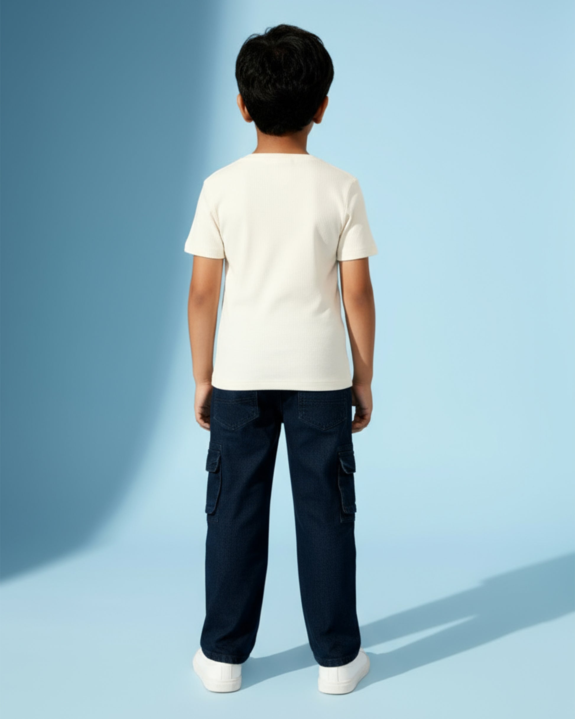 Boys' Classic Denim Cargo Jeans with Front Pockets and Zip Detailing - Blue