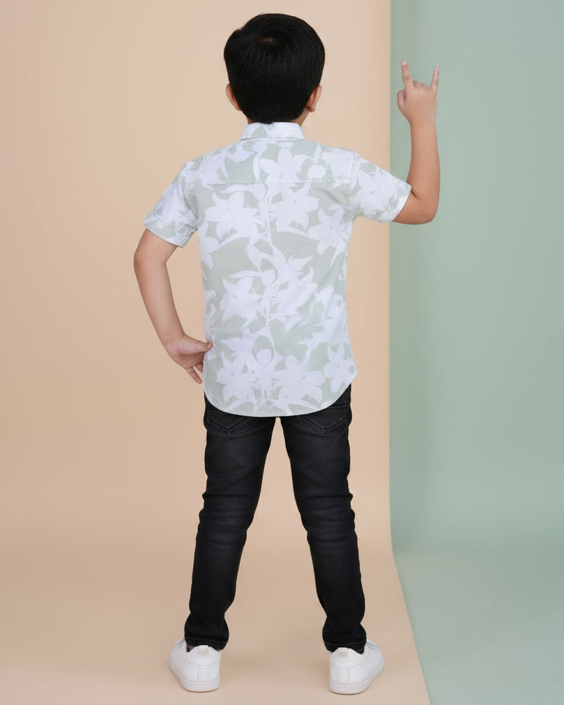 Boys Festive Stylish Printed Patterned Shirt - Green - Back