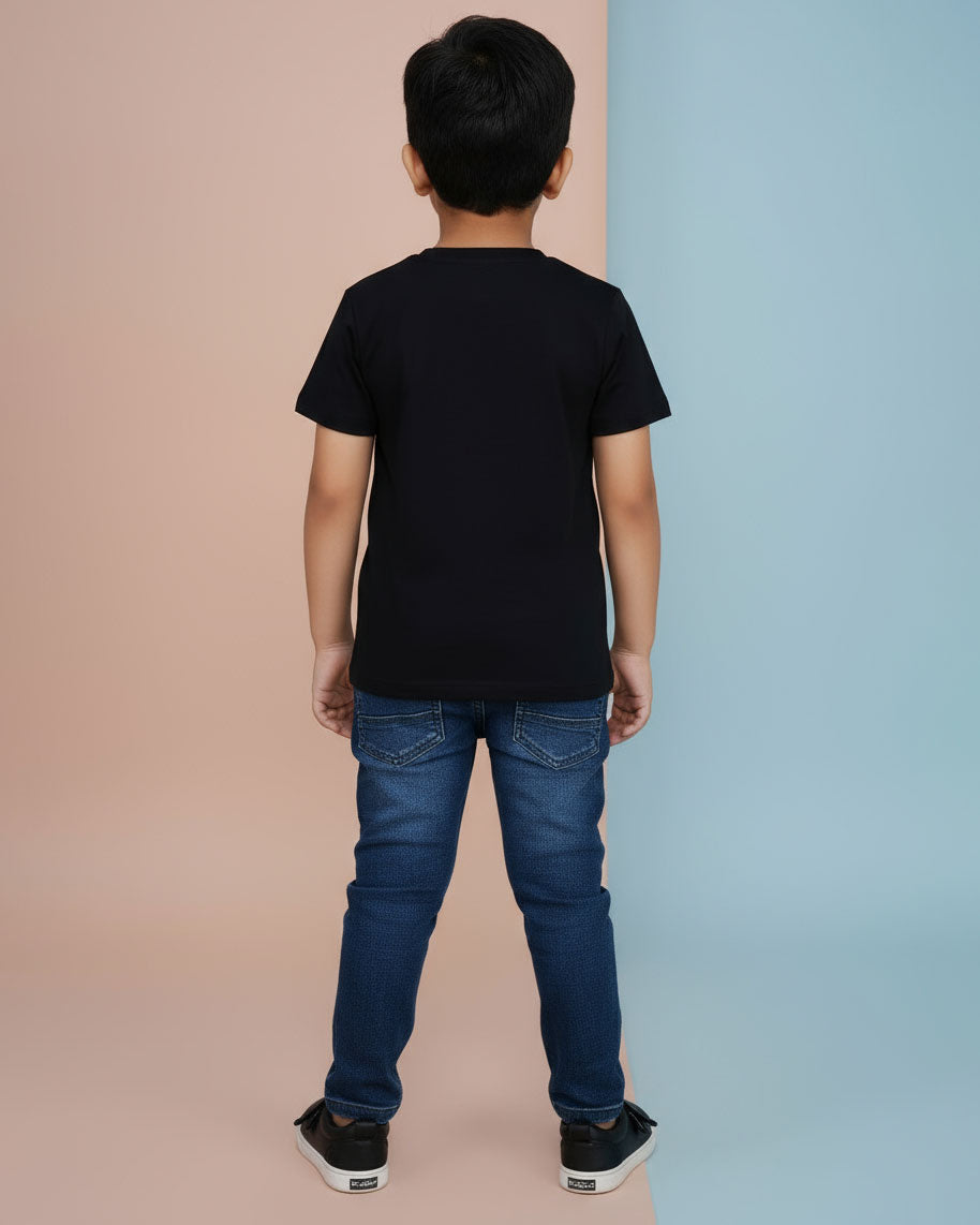 Boys Festive Stylish Printed T- Shirt - Black - Back