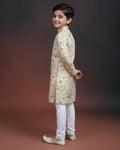 Boys Floral Printed Festive Kurta Set with Mandarin Collar - Yellow