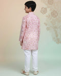 Boys Floral Printed Festive Kurta Set with Mandarin Collar -Pink