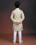 Boys Floral Printed Festive Kurta Set with Mandarin Collar - Yellow-Back