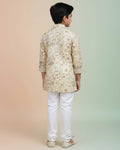 Boys Floral Printed Festive Kurta Set with Mandarin Collar - Yellow-Main-Back