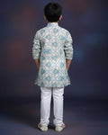Boys Floral Printed Festive Kurta Set with Mandarin Collar - Cream