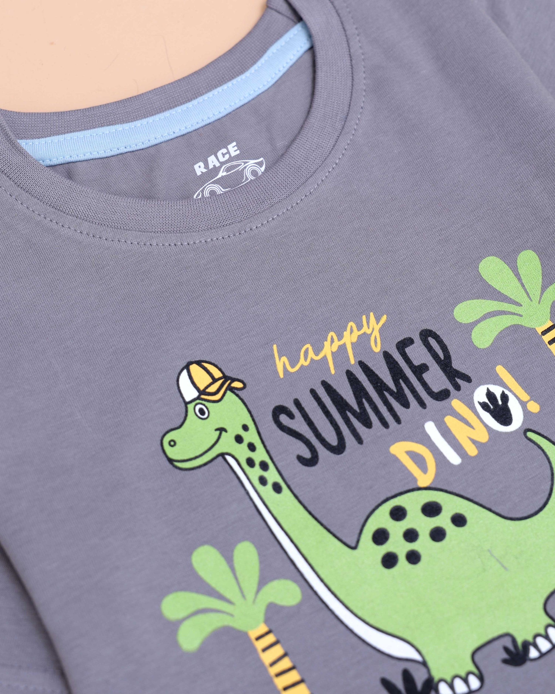 Boys' Printed Casual T-shirt and Shorts Set - Grey & Blue