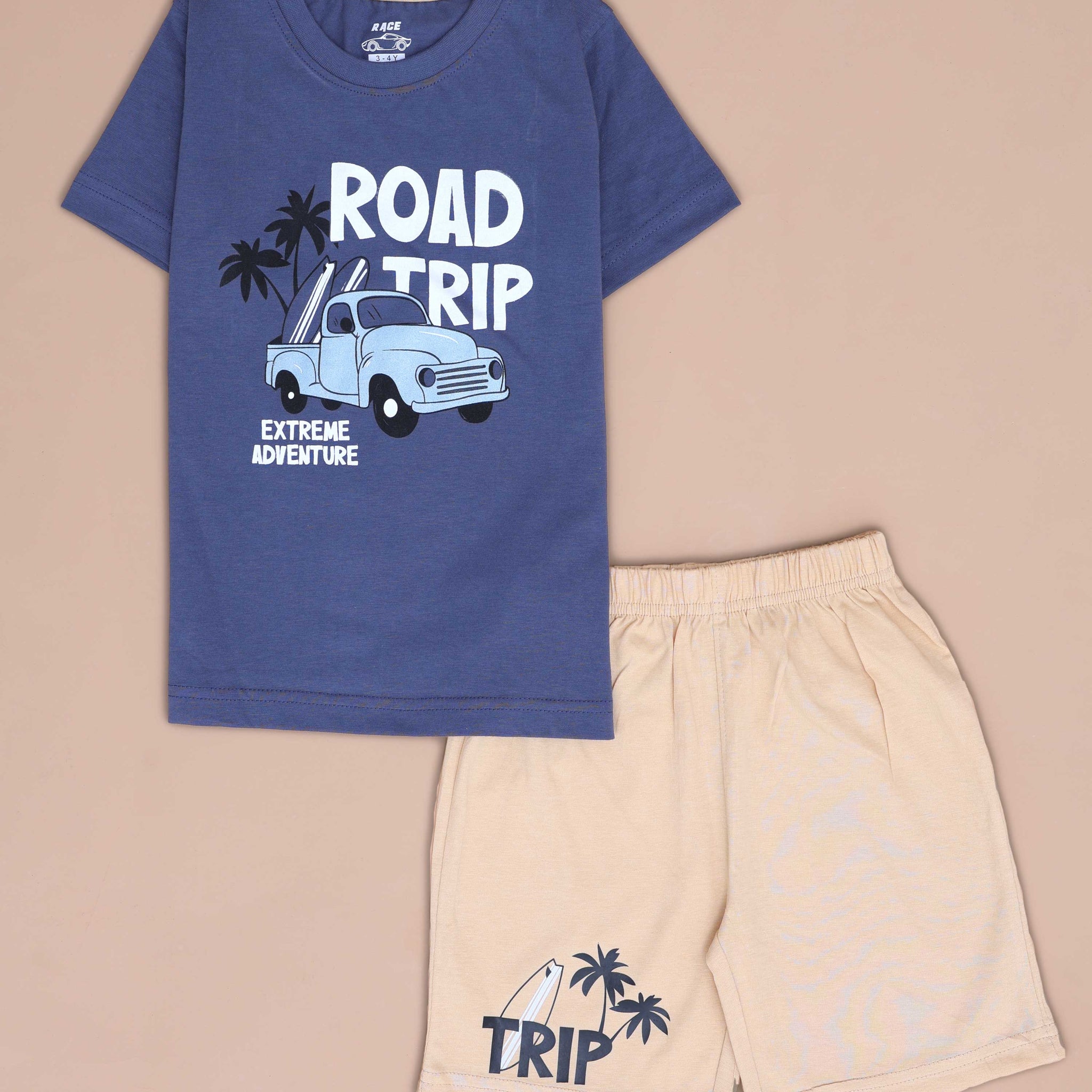 Boys' Printed Casual T-shirt and Shorts Set - Blue & Sandal