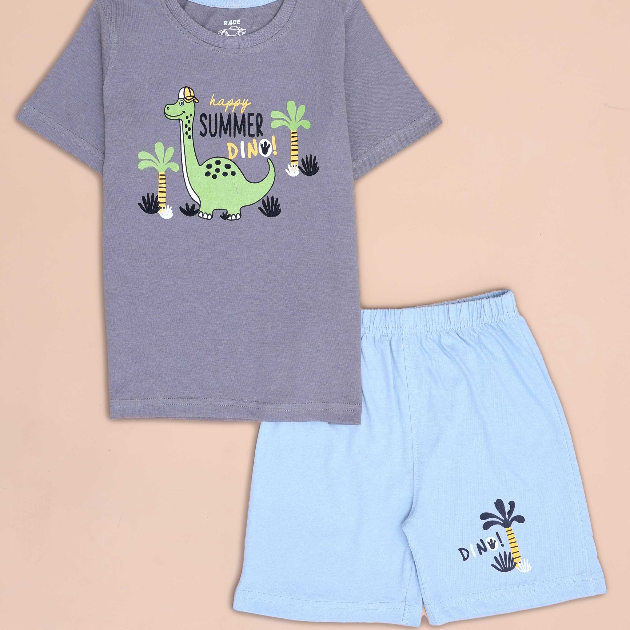 Boys' Printed Casual T-shirt and Shorts Set - Grey & Blue