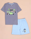 Boys' Printed Casual T-shirt and Shorts Set - Grey & Blue