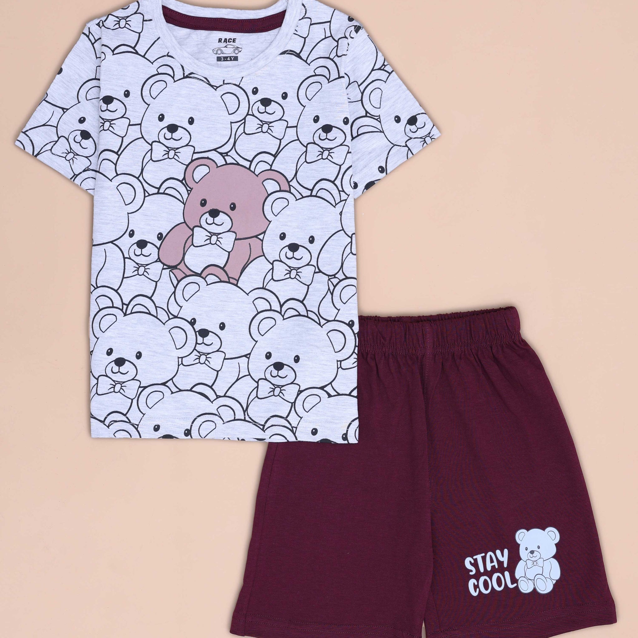 Boys' Printed Casual T-shirt and Shorts Set - White & Purple