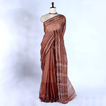 Brown Bengal Cotton Saree For Women | Daily Office Wear Summer Collection | Jeyachandran - Full View