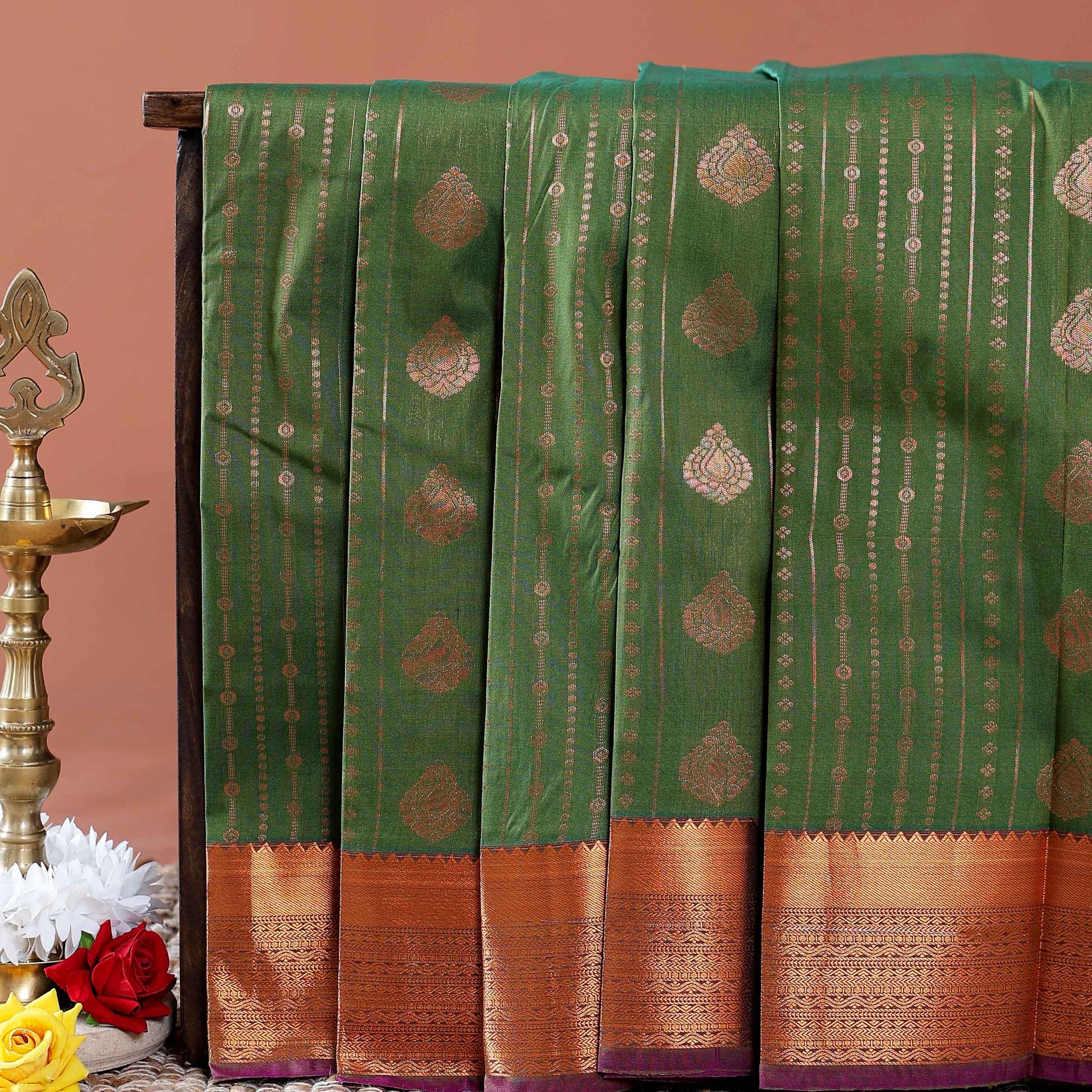 Buy 1 Get 2 Offer Silk Saree-dark green