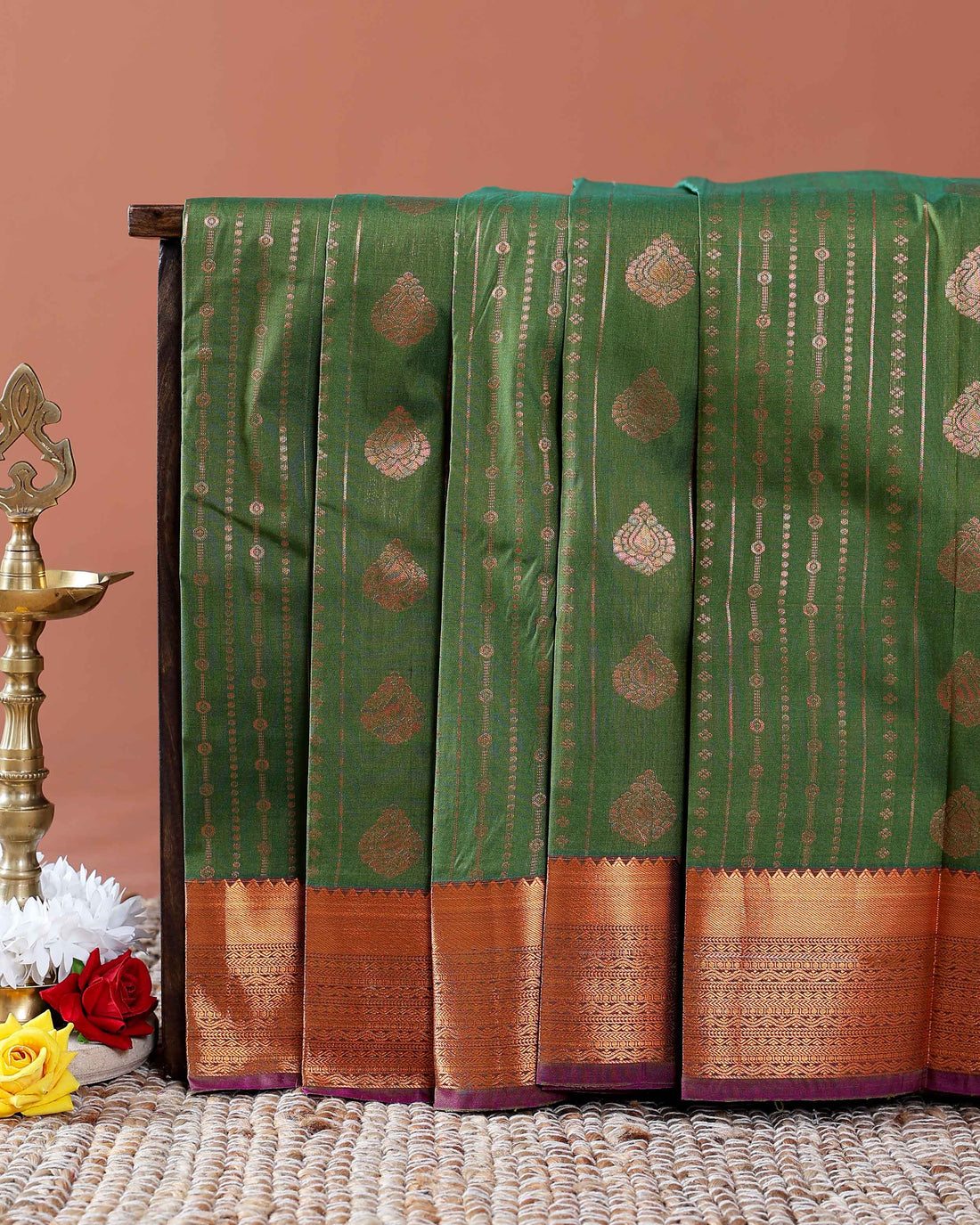 Buy 1 Get 2 Offer Silk Saree-dark green