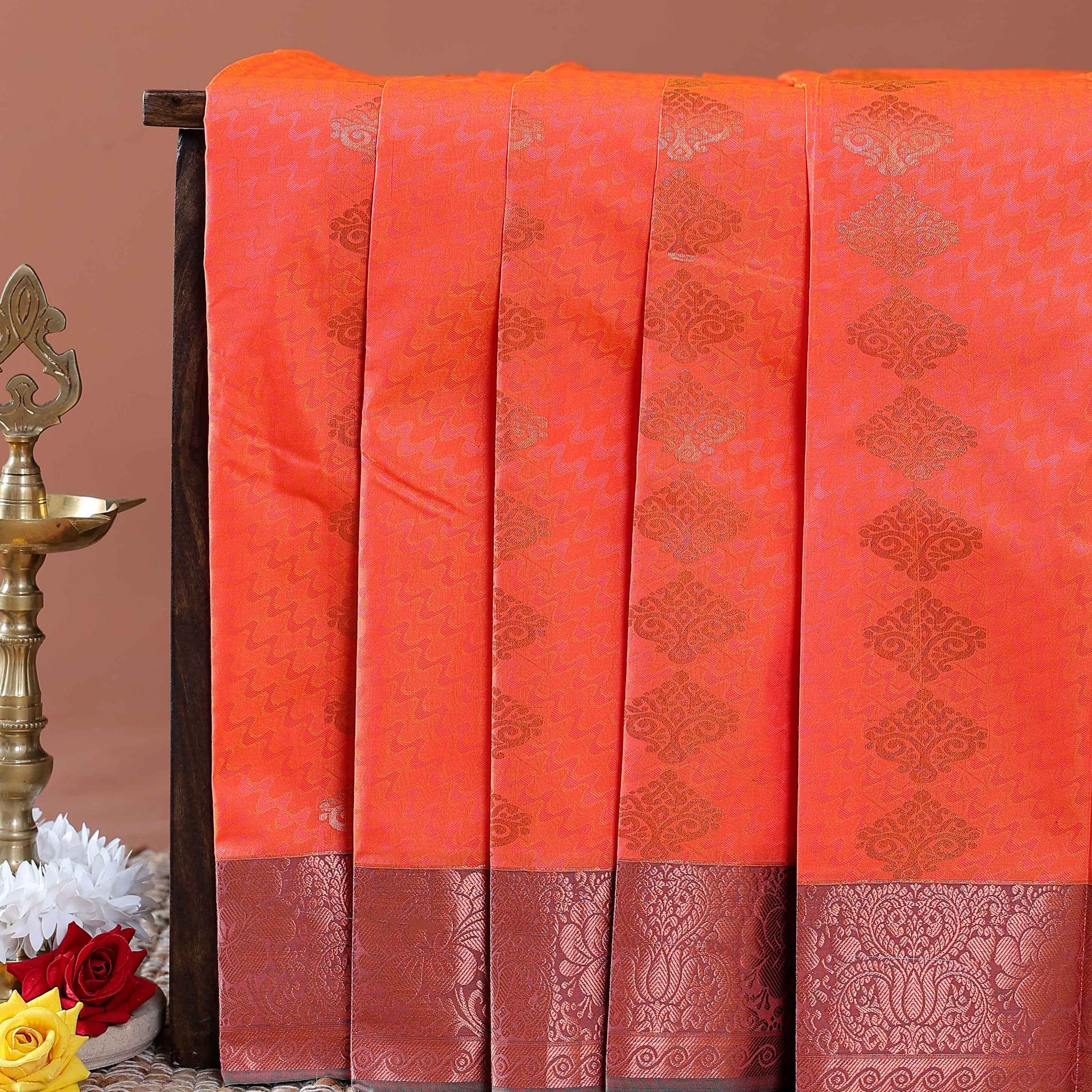 Buy 1 Get 2 Offer Silk Saree -dark orange