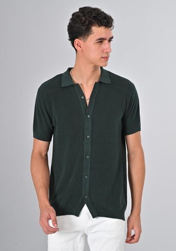 Nativebull Green Color Cotton Half Sleeve Collar Neck T Shirt
