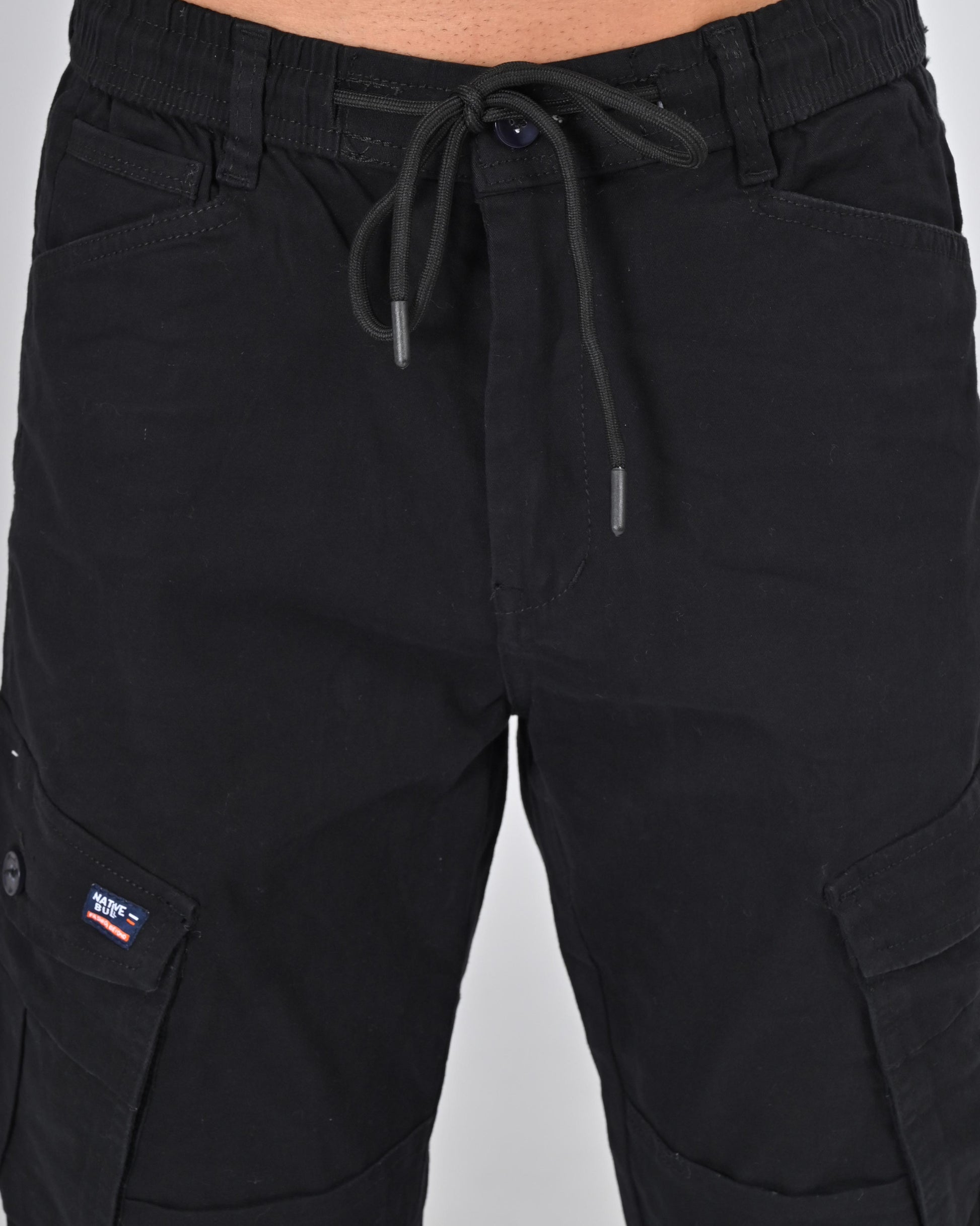 Nativebull Mens Slim Fit Black Cargo Pant Online Shopping