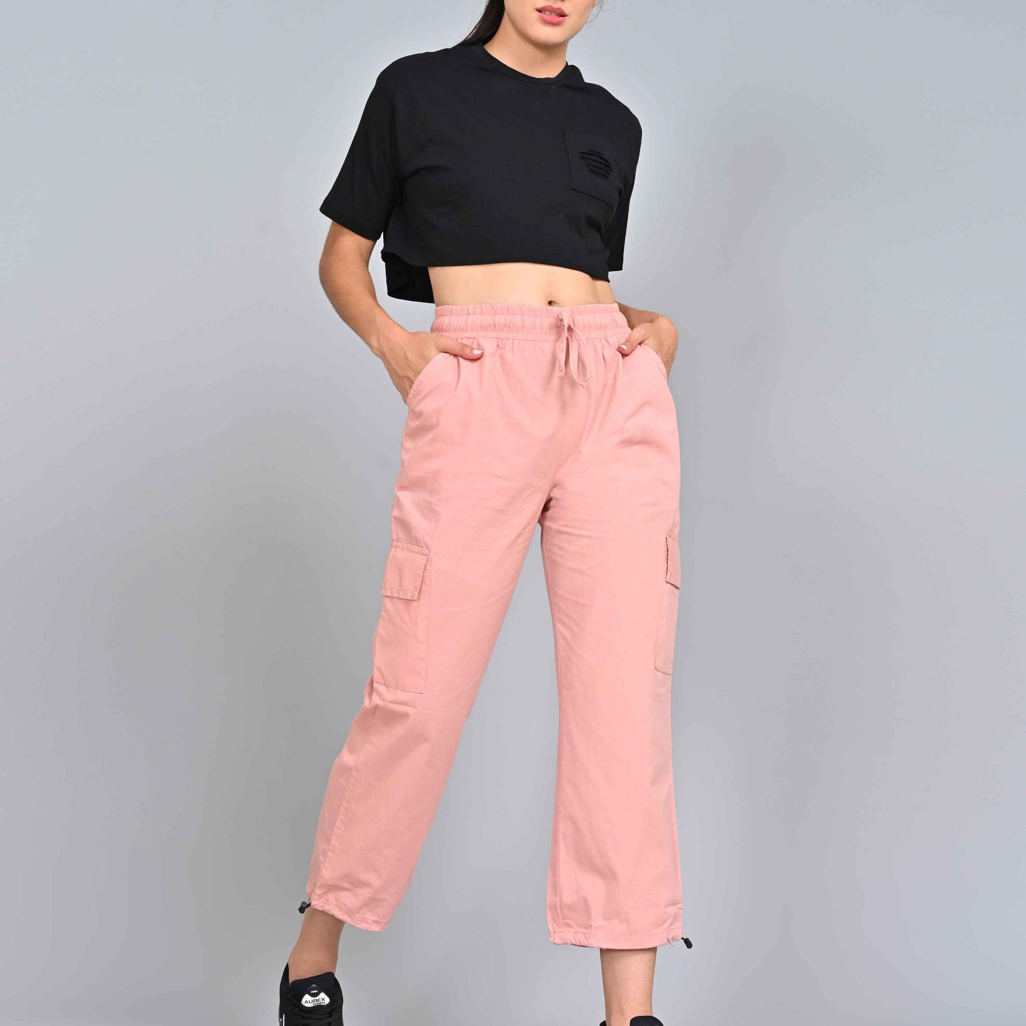 Women's Peach Colour Cargo Pant