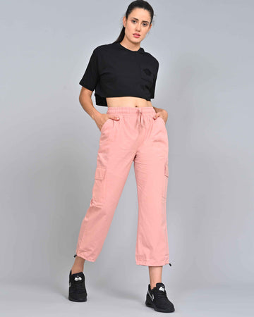Women's Peach Colour Cargo Pant