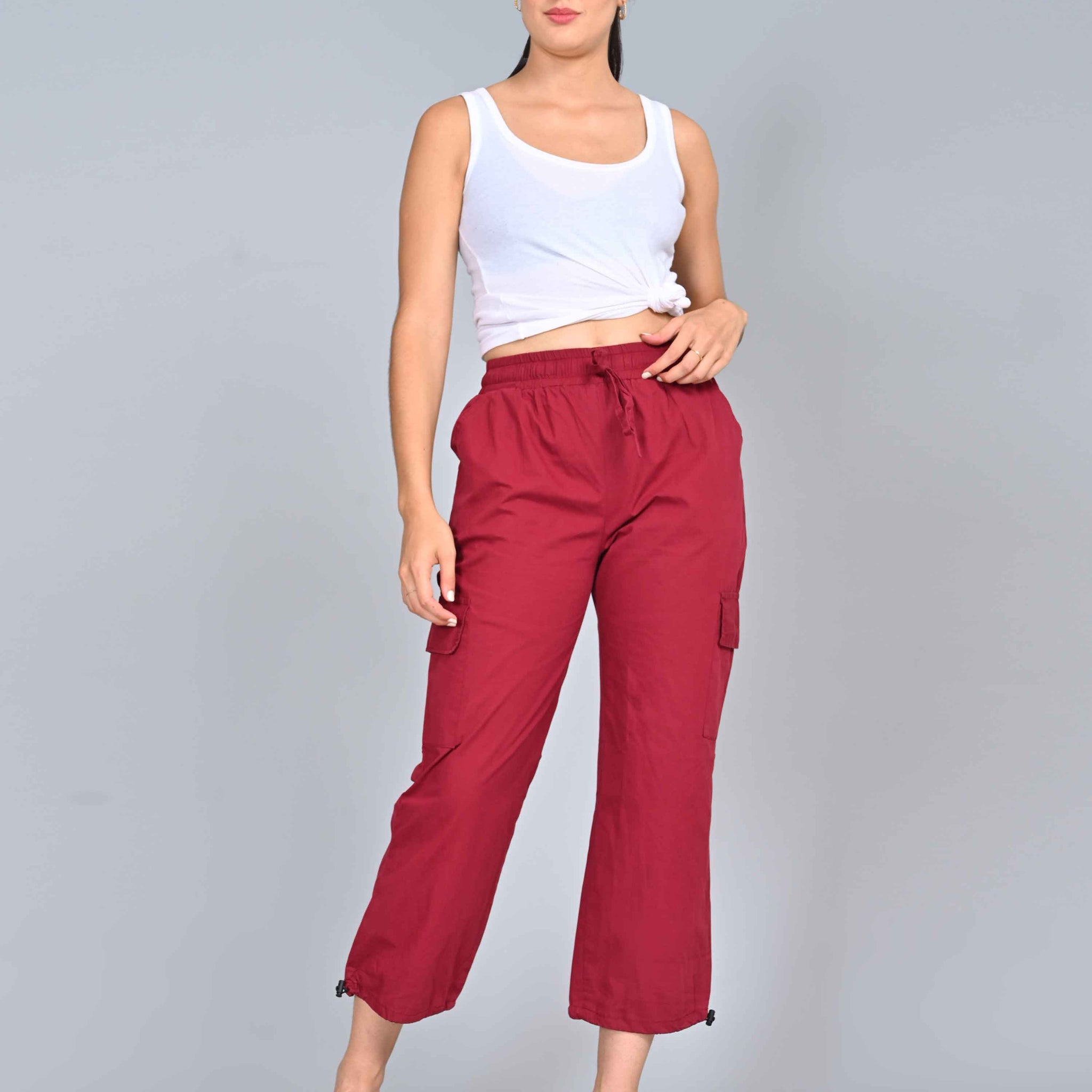 Women's Maroon Colour Cargo Pant