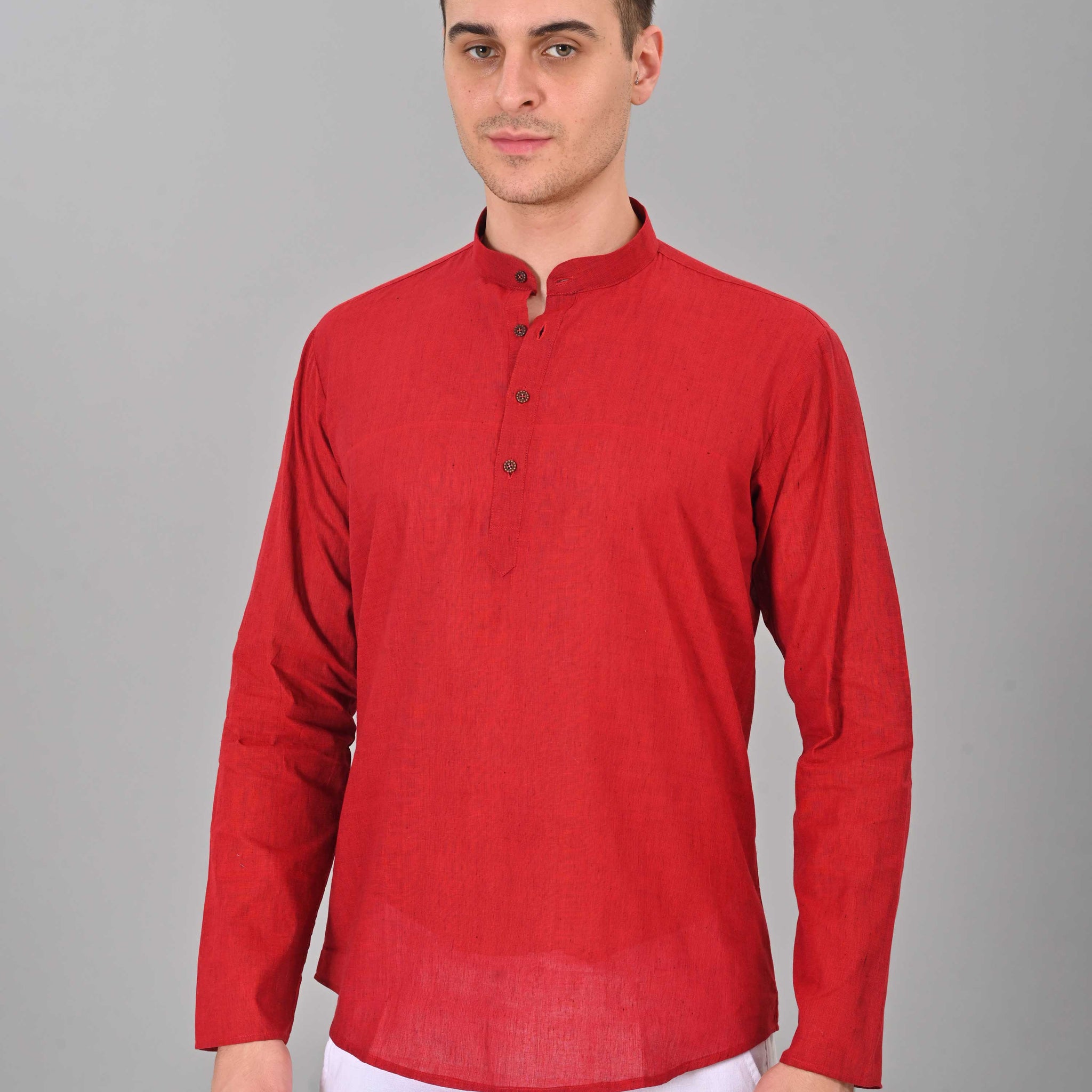 Linen Valley Maroon Colour Short Mens Kurta