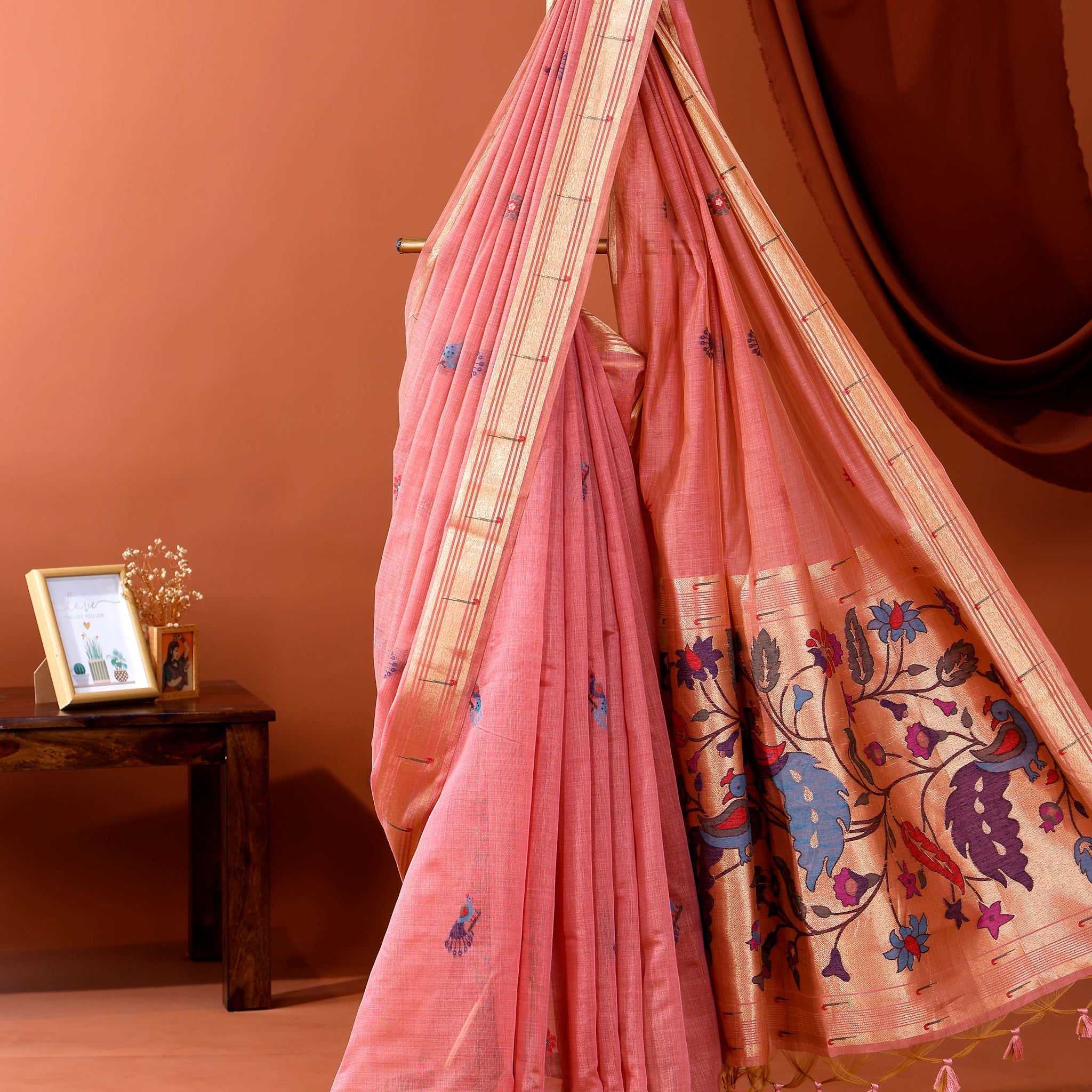 Exquisite Woven Paithani Saree with Traditional Peacock Motifs and Zari Border & Pallu - Pink