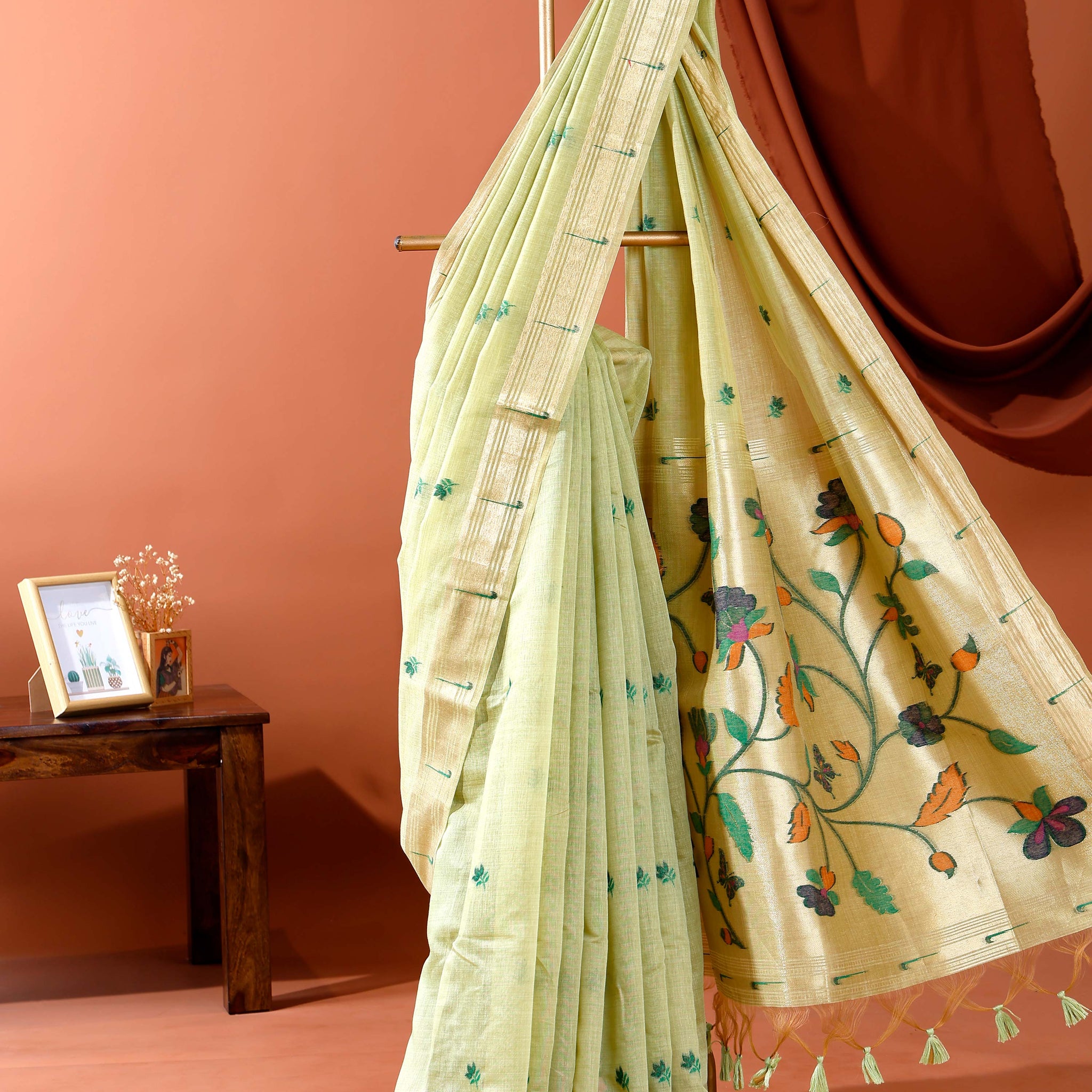 Traditional Paithani Saree with Handwoven Leaf Motifs and Rich Floral Pallu - Green