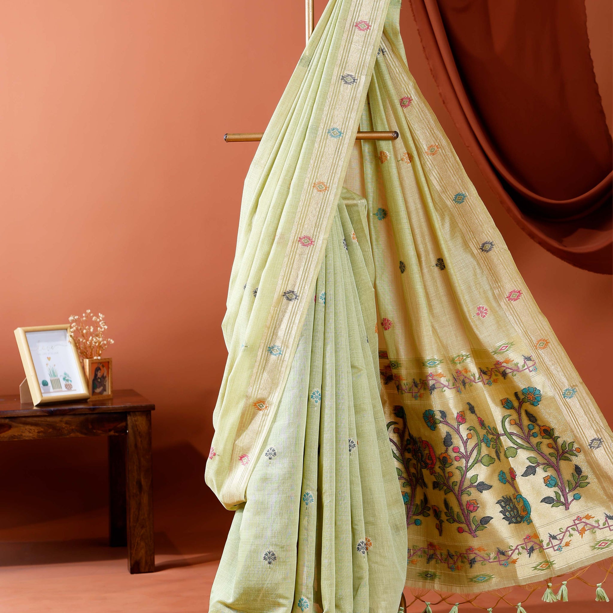 Traditional Paithani Saree with Handwoven Buttas and Intricate Floral Pallu - Green