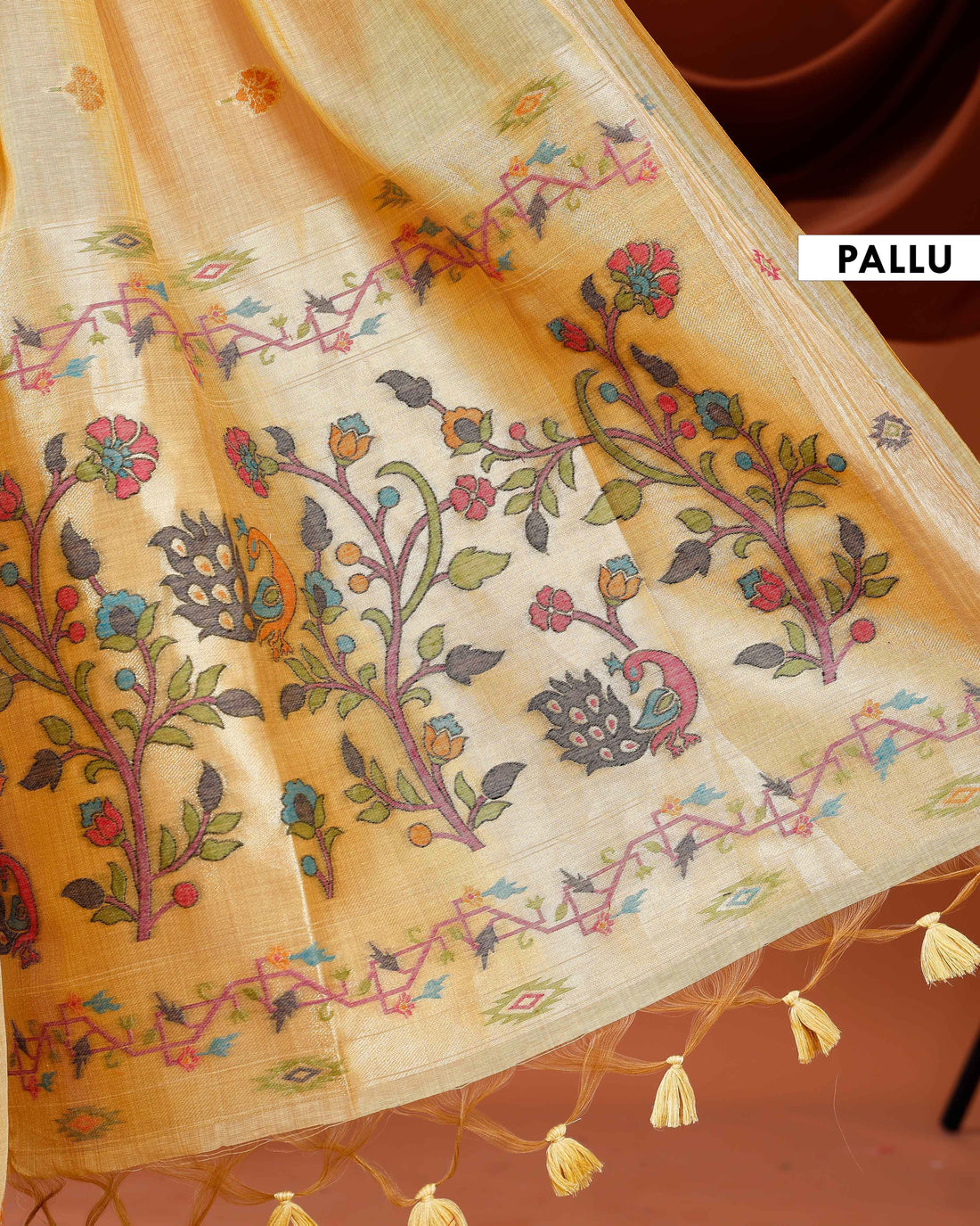 Traditional Paithani Saree with Handwoven Buttas and Intricate Floral Pallu - Yellow